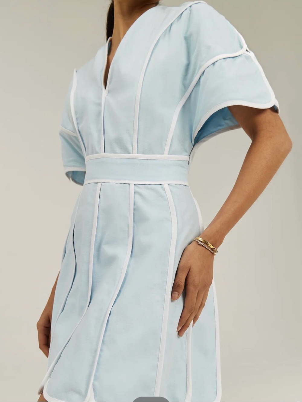Vita Grace AVINA WAVE TRIM ICON DRESS | PASTEL BLUE/WHITE. New